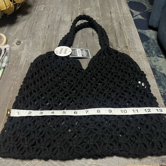 West Loop Woven Beach Bag Tote Handmade Black - Picture 2 of 5
